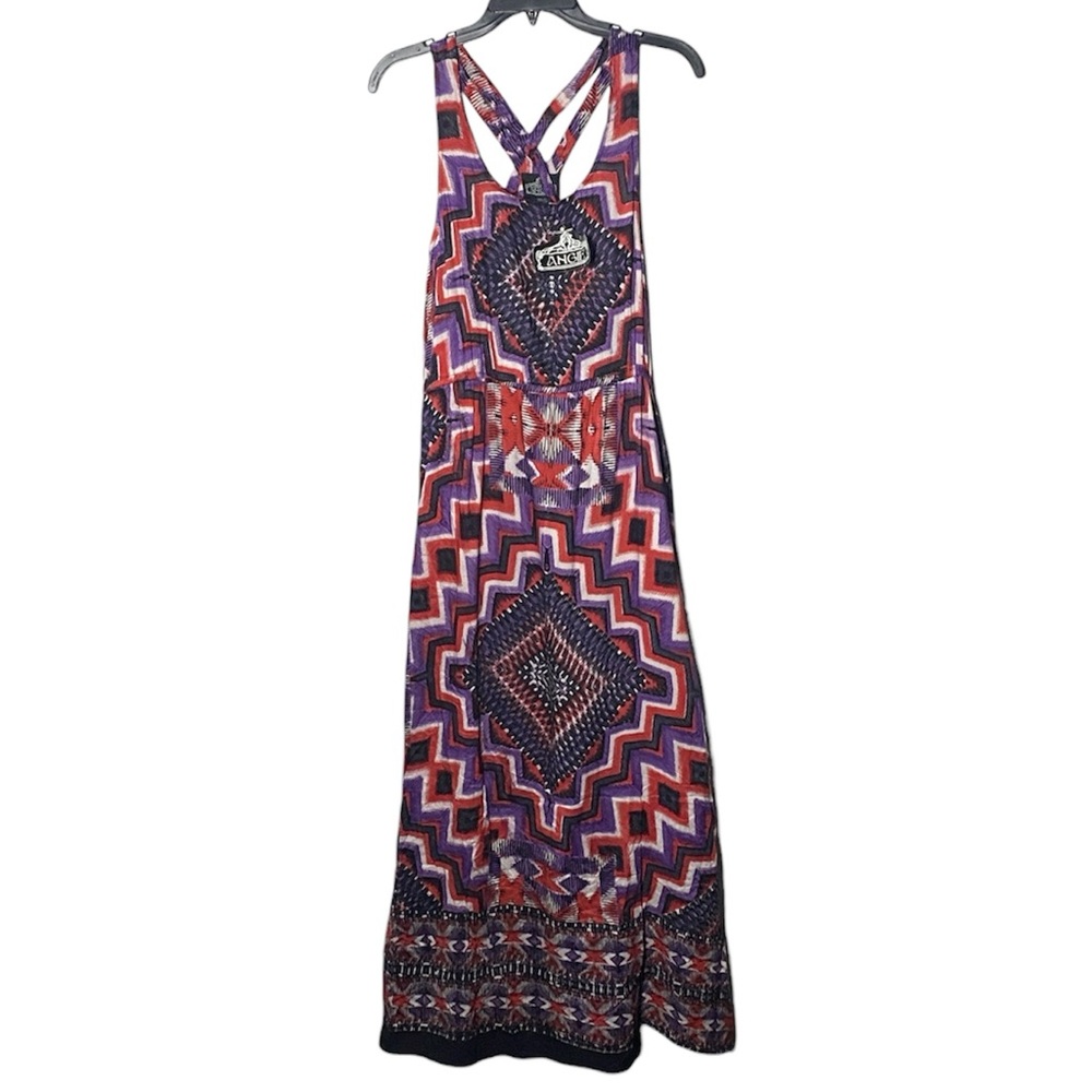 Angie Boho Maxi Dress NWT Women’s Large Purple Multicolor Criss Cross Back